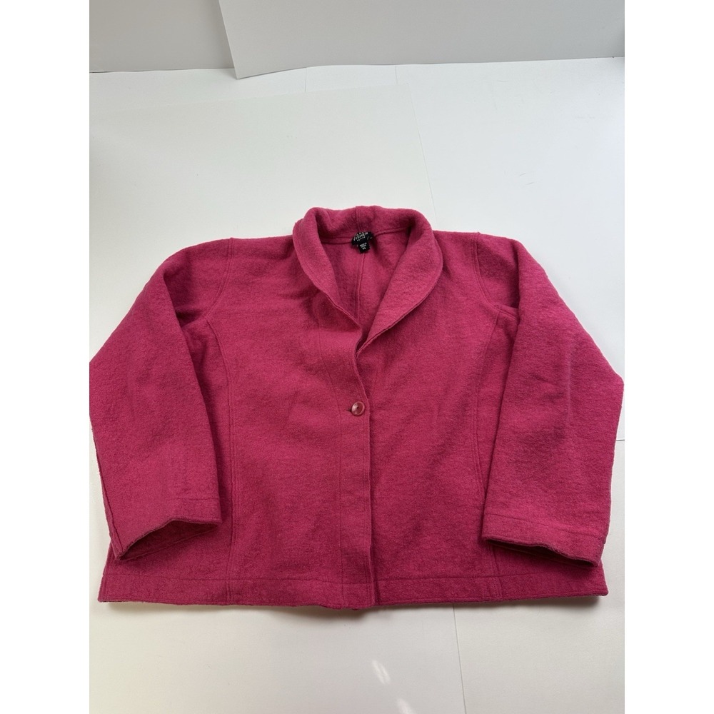 Eileen Fisher Womens Sz Petite Large Hot Pink Wool Blend One Button Boxy Blazer